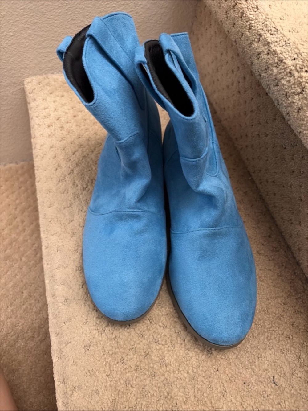Blue Suede Ankle Booties — Women's Fashion Chelsea Style
